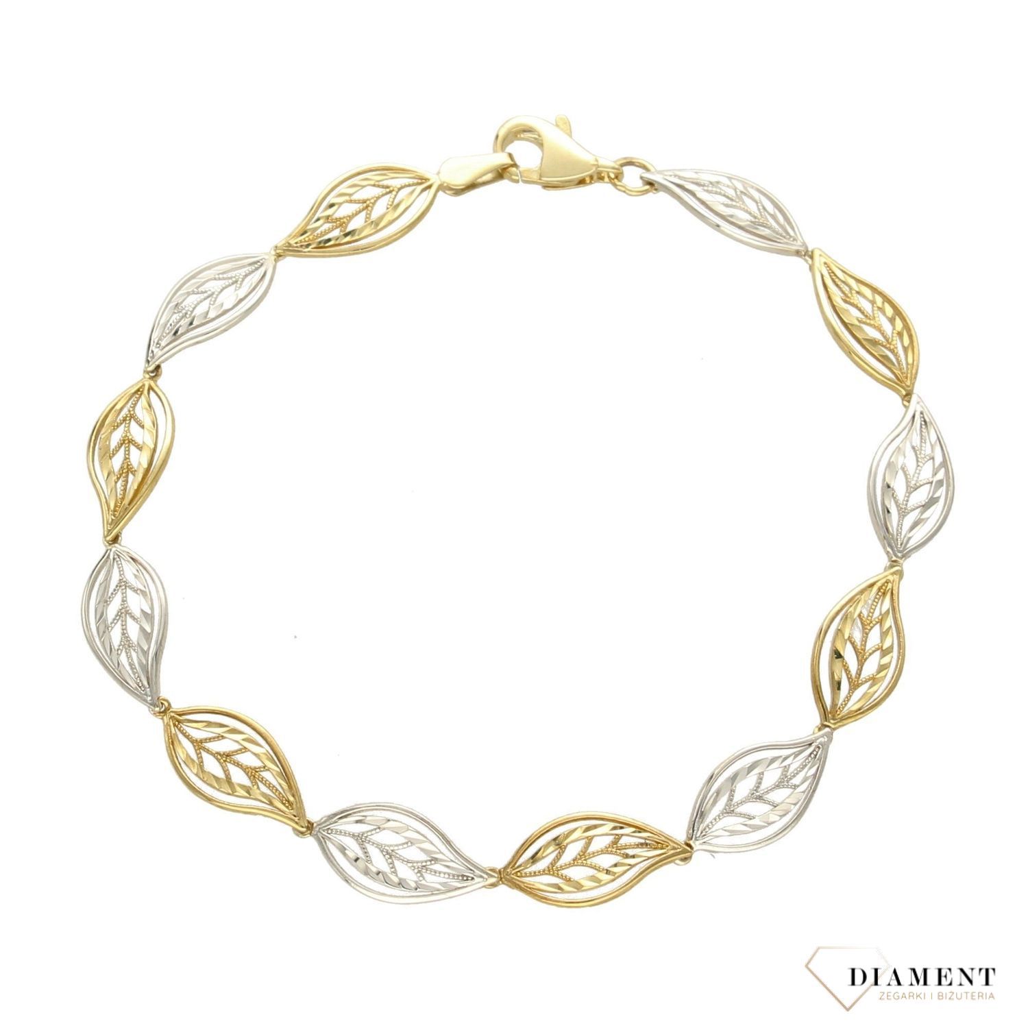 Złota Bransoletka Listki. Białe i żółte złoto. Złote Bransoletki Damskie w Sklepie z Biżuterią zegarki-diament.pl to idealny pomysł na prezent dla kobiety (3).jpg